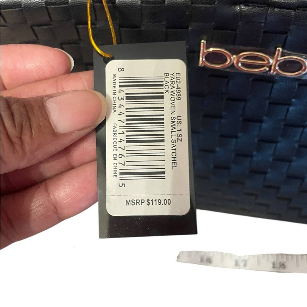 Bebe Black Woven Shoulder Bag 11 X 12” new gold tone strap - Picture 3 of 5